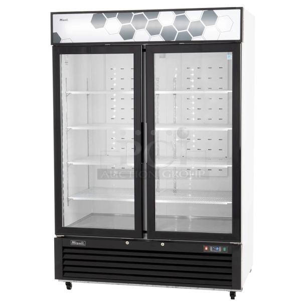 BRAND NEW SCRATCH AND DENT! 2022 Migali C-49FM-HCe Metal Commercial 2 Door Reach In Freezer Merchandiser w/ Poly Coated Racks on Commercial Casters. Serial C-49FM-HCe003221215092C0011. 115 Volts, 1 Phase. Tested and Working! - Image 1 of 7