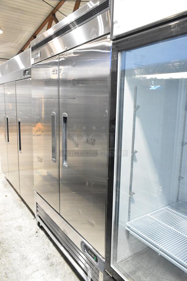 BRAND NEW SCRATCH AND DENT! 2023 Migali C-2FB-HC Stainless Steel Commercial 2 Door Reach In Cooler w/ Poly Coated Racks on Commercial Casters. Serial C-2FB-HC003230825092C0002. 115 Volts, 1 Phase. Tested and Working! - Image 2 of 8