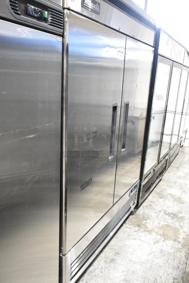 BRAND NEW SCRATCH AND DENT! 2023 Migali C-2FB-HC Stainless Steel Commercial 2 Door Reach In Cooler w/ Poly Coated Racks on Commercial Casters. Serial C-2FB-HC003230825092C0002. 115 Volts, 1 Phase. Tested and Working! - Image 3 of 8
