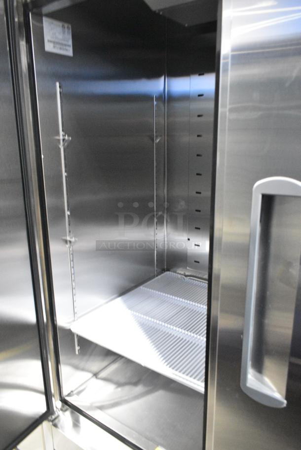 BRAND NEW SCRATCH AND DENT! 2023 Migali C-2FB-HC Stainless Steel Commercial 2 Door Reach In Cooler w/ Poly Coated Racks on Commercial Casters. Serial C-2FB-HC003230825092C0002. 115 Volts, 1 Phase. Tested and Working! - Image 6 of 8