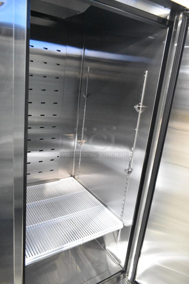 BRAND NEW SCRATCH AND DENT! 2023 Migali C-2FB-HC Stainless Steel Commercial 2 Door Reach In Cooler w/ Poly Coated Racks on Commercial Casters. Serial C-2FB-HC003230825092C0002. 115 Volts, 1 Phase. Tested and Working! - Image 7 of 8