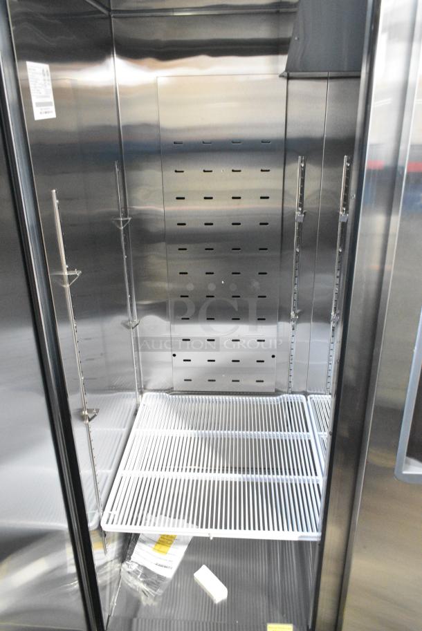 BRAND NEW SCRATCH AND DENT!  2023 Migali C-3F-HC Stainless Steel Commercial 3 Door Reach In Freezer w/ Poly Coated Racks on Commercial Casters. Serial  C-3F-HC003230505092C0004. 115 Volts, 1 Phase. Cannot Test Due To Plug Style - Image 5 of 8