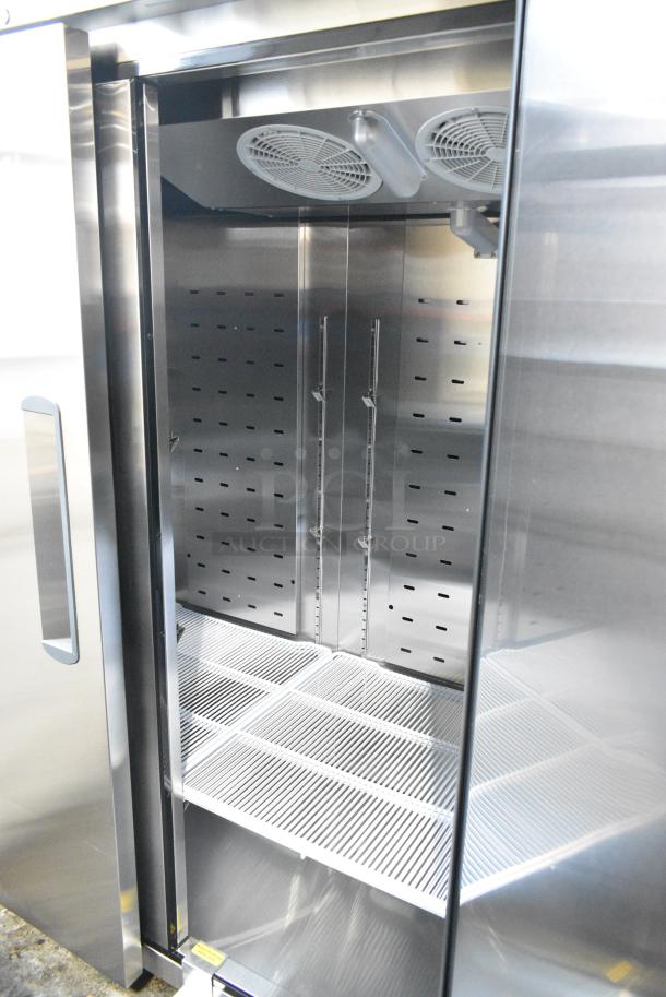 BRAND NEW SCRATCH AND DENT!  2023 Migali C-3F-HC Stainless Steel Commercial 3 Door Reach In Freezer w/ Poly Coated Racks on Commercial Casters. Serial  C-3F-HC003230505092C0004. 115 Volts, 1 Phase. Cannot Test Due To Plug Style - Image 6 of 8