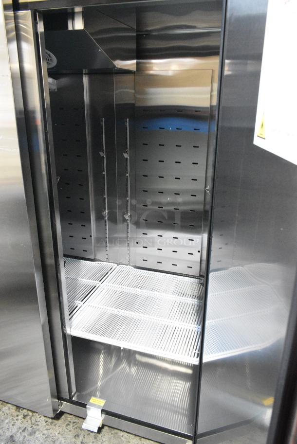 BRAND NEW SCRATCH AND DENT!  2023 Migali C-3F-HC Stainless Steel Commercial 3 Door Reach In Freezer w/ Poly Coated Racks on Commercial Casters. Serial  C-3F-HC003230505092C0004. 115 Volts, 1 Phase. Cannot Test Due To Plug Style - Image 7 of 8