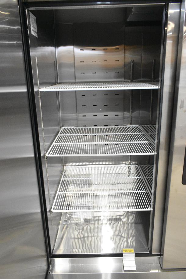 BRAND NEW SCRATCH AND DENT! 2019 Migali C-3RB-HC Stainless Steel Commercial 3 Door Reach In Cooler w/ Poly Coated Racks on Commercial Casters. Serial C-3RB-HC00319100900920007. 115 Volts, 1 Phase. Tested and Working! - Image 6 of 9