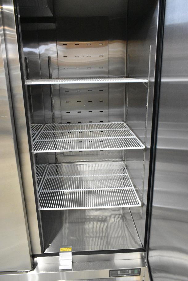 BRAND NEW SCRATCH AND DENT! 2019 Migali C-3RB-HC Stainless Steel Commercial 3 Door Reach In Cooler w/ Poly Coated Racks on Commercial Casters. Serial C-3RB-HC00319100900920007. 115 Volts, 1 Phase. Tested and Working! - Image 8 of 9