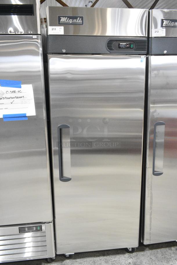BRAND NEW SCRATCH AND DENT! 2023 Migali C-1F-HC Stainless Steel Commercial Single Door Reach In Freezer w/ Poly Coated Racks on Commercial Casters. Serial C-1F-HC003230623092C0023. 115 Volts, 1 Phase. Tested and Working! - Image 2 of 6
