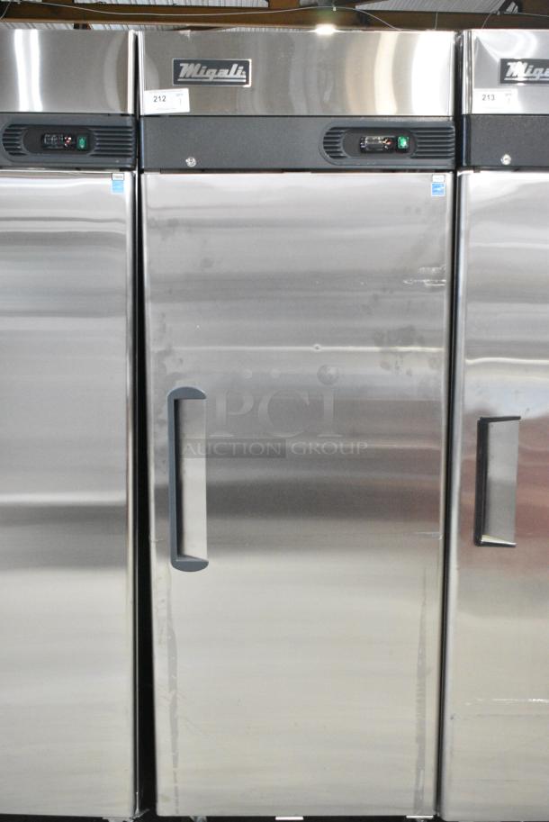 BRAND NEW SCRATCH AND DENT!  2023 Migali C-1F-HC Stainless Steel Commercial Single Door Reach In Freezer w/ Poly Coated Racks on Commercial Casters. Serial C-1F-HCT03230726092T0008. 115 Volts, 1 Phase. Tested and Working! - Image 2 of 6