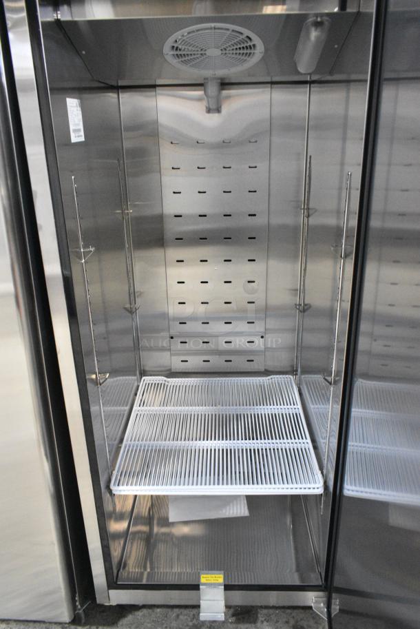 BRAND NEW SCRATCH AND DENT!  2023 Migali C-1F-HC Stainless Steel Commercial Single Door Reach In Freezer w/ Poly Coated Racks on Commercial Casters. Serial C-1F-HCT03230726092T0008. 115 Volts, 1 Phase. Tested and Working! - Image 5 of 6