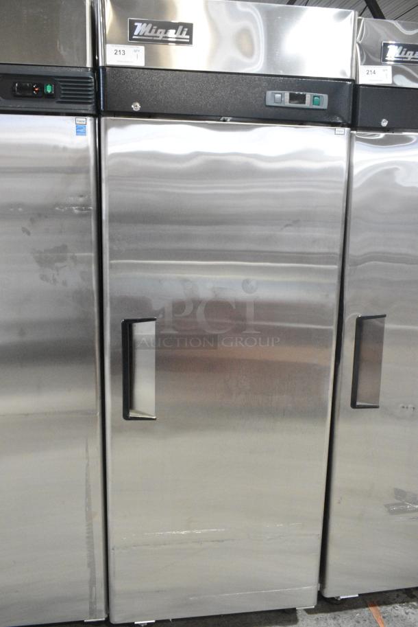 BRAND NEW SCRATCH AND DENT! 2023 Migali C-1F-HC Stainless Steel Commercial Single Door Reach In Cooler w/ Poly Coated Racks on Commercial Casters. Serial C-1F-HCT03230726092T0008. 115 Volts, 1 Phase. Tested and Working! - Image 2 of 6