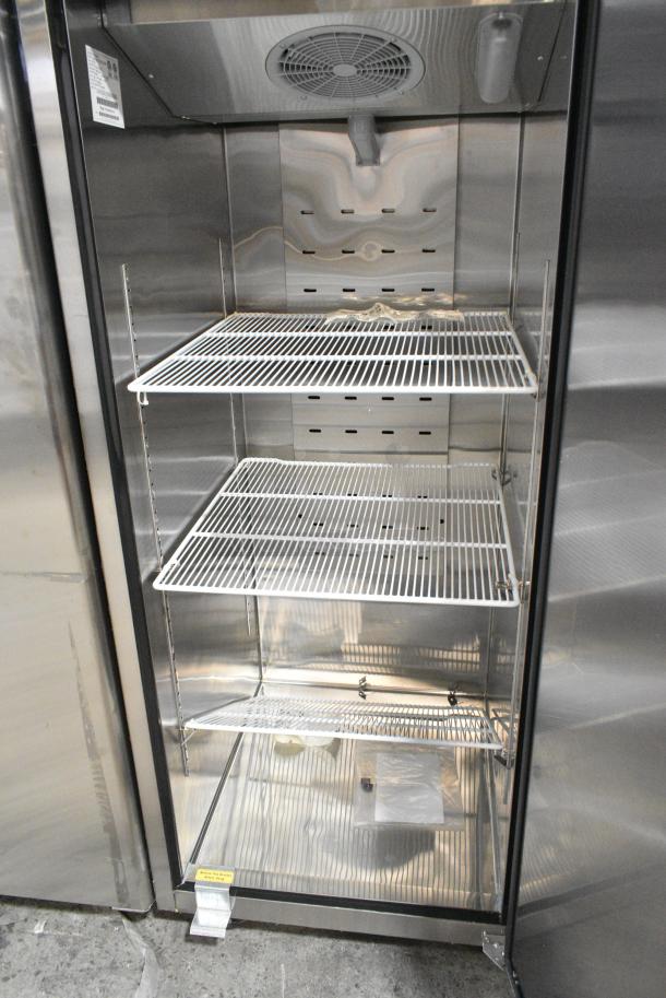 BRAND NEW SCRATCH AND DENT! 2023 Migali C-1F-HC Stainless Steel Commercial Single Door Reach In Cooler w/ Poly Coated Racks on Commercial Casters. Serial C-1F-HCT03230726092T0008. 115 Volts, 1 Phase. Tested and Working! - Image 5 of 6