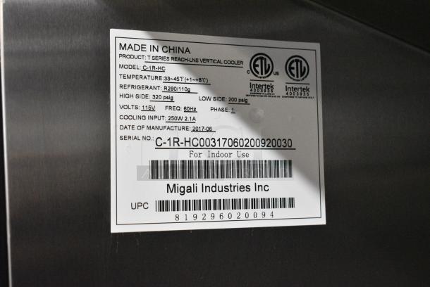 BRAND NEW SCRATCH AND DENT! 2023 Migali C-1F-HC Stainless Steel Commercial Single Door Reach In Cooler w/ Poly Coated Racks on Commercial Casters. Serial C-1F-HCT03230726092T0008. 115 Volts, 1 Phase. Tested and Working! - Image 6 of 6