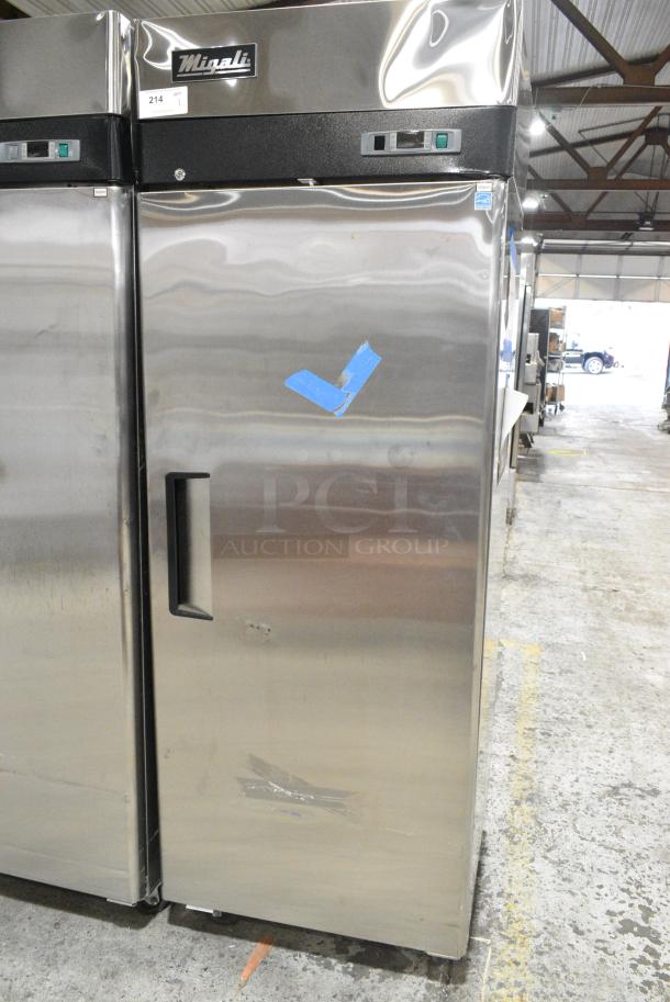 BRAND NEW SCRATCH AND DENT!  2018 Migali C-1R-HC Stainless Steel Commercial Single Door Reach In Freezer w/ Poly Coated Racks on Commercial Casters. Serial C-1R-HC00318071000920006. 115 Volts, 1 Phase. Tested and Working! - Image 2 of 6