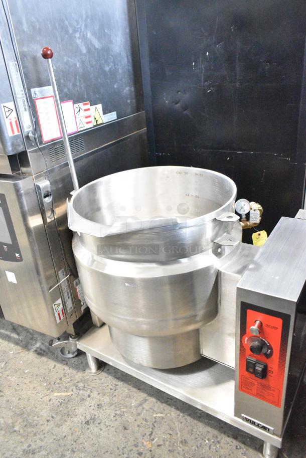BRAND NEW SCRATCH AND DENT! 2022 Vulcan K20ETT Stainless Steel Commercial Electric Powered Tilting Steam Kettle w/ BRAND NEW Faucets. 208/240 Volts - Image 1 of 10