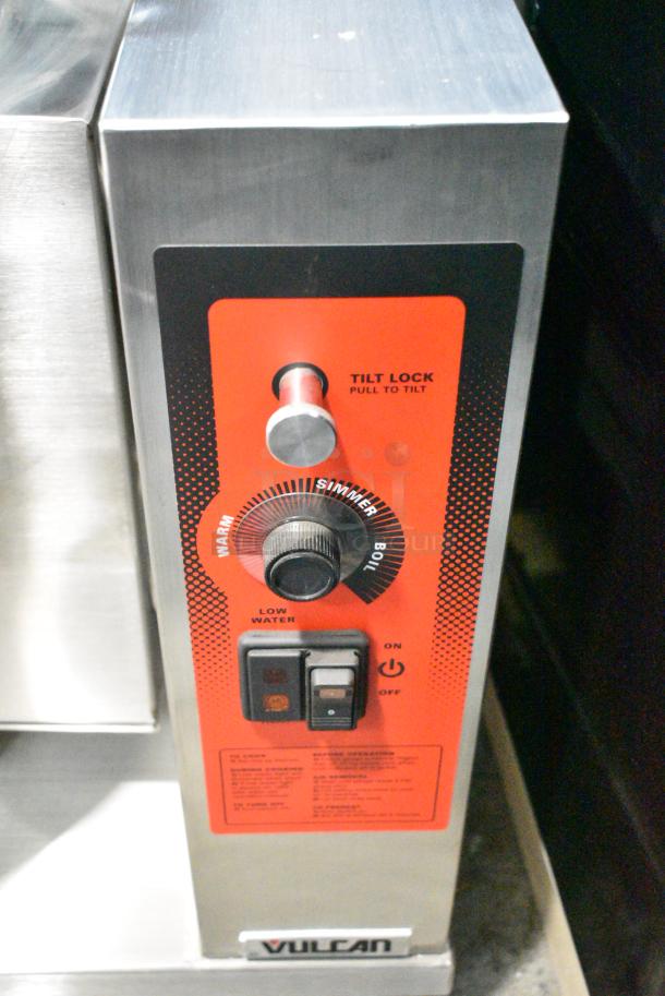 BRAND NEW SCRATCH AND DENT! 2022 Vulcan K20ETT Stainless Steel Commercial Electric Powered Tilting Steam Kettle w/ BRAND NEW Faucets. 208/240 Volts - Image 4 of 10