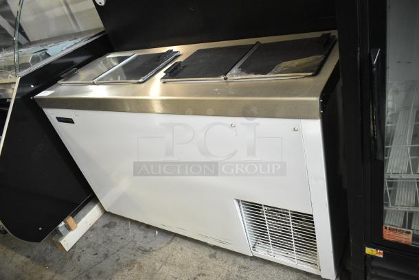 BRAND NEW SCRATCH AND DENT! Master-Bilt DC-4S Stainless Steel Commercial Chest Freezer w/ 2 Center Hinge Lids on Commercial Casters.  115 Volts, 1 Phase. Tested and Working! - Image 1 of 12