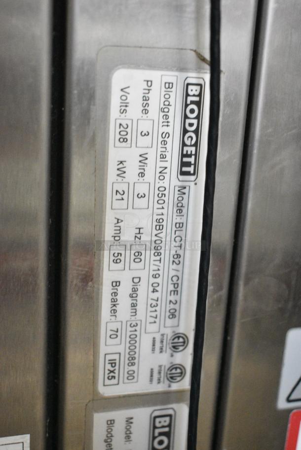 2 2019 Blodgett BLCT-62/CPE2.06 Stainless Steel Commercial Electric Powered Combi Convection Oven on Commercial Casters. See Pictures for Broken Glass on Bottom Door. 208 Volts, 3 Phase. 2 Times Your Bid! - Image 8 of 9