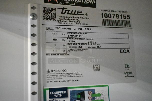 2020 True TSCI-600R-G-PH Metal Commercial Single Door Reach In Cooler Merchandiser w/ Poly Coated Racks. 115 Volts, 1 Phase. Tested and Working! - Image 5 of 5