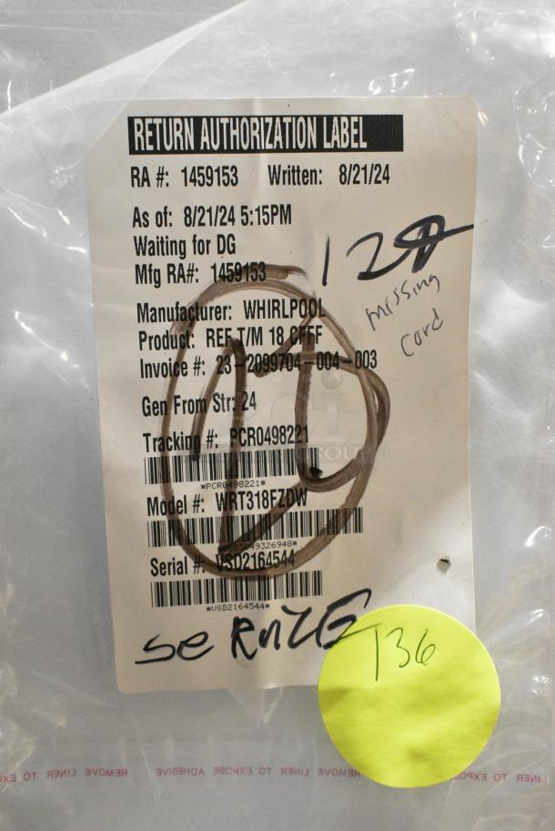 BRAND NEW SCRATCH AND DENT! Whirlpool WRT318FZDW Cooler w/ Freezer. 115 Volts, 1 Phase. Cannot Test Due To Missing Power Cord - Image 7 of 7