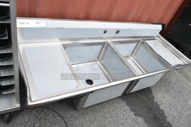 BRAND NEW SCRATCH AND DENT! Regency 600S22424218 Stainless Steel 2 Bay Sink w/ Dual Drain Boards. No Legs. Bays 24x24x14. Drain Boards 16x25 - Image 1 of 5