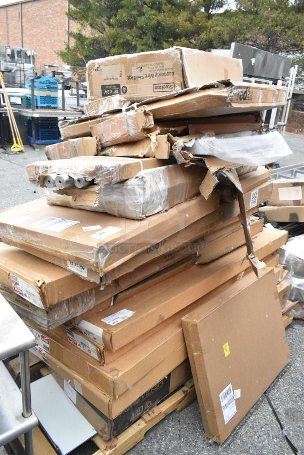 18 BRAND NEW SCRATCH AND DENT! Items Including 465ZB1824K54 Steelton 18" x 24" NSF Black Epoxy 4-Shelf Kit with 54" Posts, 600STR62KD Regency 62" Tubular Rack Wall Mounted Shelf, B361F, 460EC1860 Regency 18" x 60" Chrome 3-Sided Shelving Frame, 4612460NC Metro 2460NC Super Erecta Chrome Wire Shelf - 24" x 60", 2 Box 2460NC Metro 2460NC Super Erecta Chrome Wire Shelf - 24" x 60", 334MSB440 AvaWeigh MSB440 440 lb. / 200 kg. Eye-Level Mechanical Beam Physicians Scale with Height Rod, 460EC1848 SHELF 18X48 CHROME. 18 Times Your Bid! - Image 1 of 13