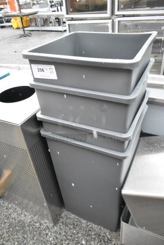 4 BRAND NEW SCRATCH AND DENT! Gray Poly Trash Cans. 4 Times Your Bid!