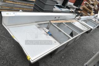 BRAND NEW SCRATCH AND DENT! Regency 600S32030230 124" 16-Gauge Stainless Steel Three Compartment Commercial Sink with 2 Drainboards - 20" x 30" x 14" Bowls