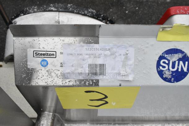 BRAND NEW SCRATCH AND DENT! Steelton 522CS31620LR Stainless Steel 3 Bay Sink w/ Dual Drain Boards. No Legs. Bays 16x20x12. Drain Boards 16x22 - Image 5 of 5