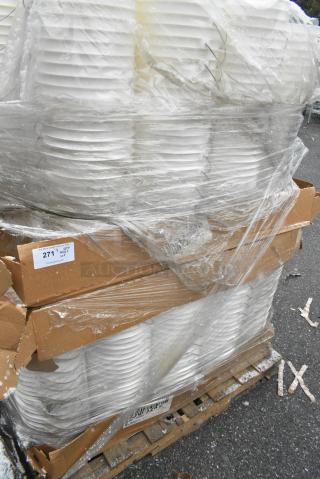 BRAND NEW SCRATCH AND DENT! Pallet Lot of Approximately 240 Poly White Buckets. No Lids.
