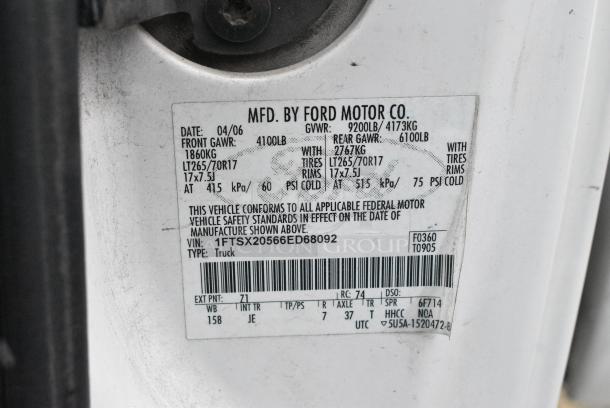 2006 Ford F250 Super Duty 2WD Pick Up Truck w/ Crew Cab, Headache Guard and Tommy Gate PUW60-1340S38TP4 liftgate. VIN 1FTSX20566ED68092. Title In Hand. Needs a Timing Chain. Vehicle Runs and Drives But Needs a New Battery; Will Need To Be Jump Started. - Image 12 of 13