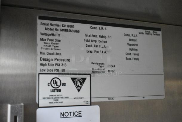 Master-Bilt Endura MNR806SSG/0 Stainless Steel Commercial 6 Half Size Door Reach In Cooler Merchandiser. Tested and Working! - Image 6 of 6