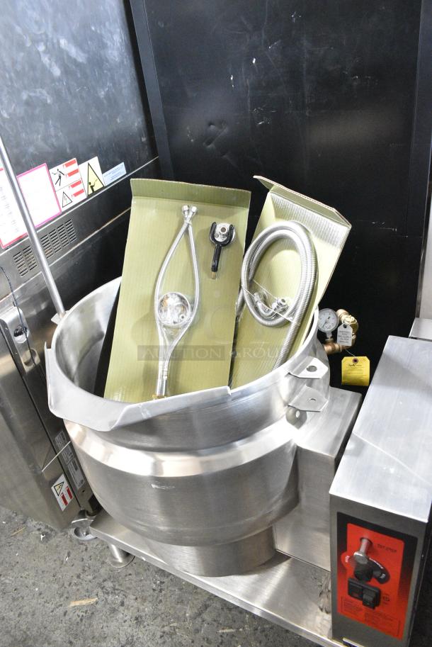 BRAND NEW SCRATCH AND DENT! 2022 Vulcan K20ETT Stainless Steel Commercial Electric Powered Tilting Steam Kettle w/ BRAND NEW Faucets. 208/240 Volts - Image 8 of 10