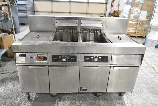 Frymaster FH217SE Stainless Steel Commercial Electric Powered 2 Bay Deep Fat Fryer w/ 2 Dumping Stations on Commercial Casters. 480 Volts, 3 Phase. - Image 1 of 17