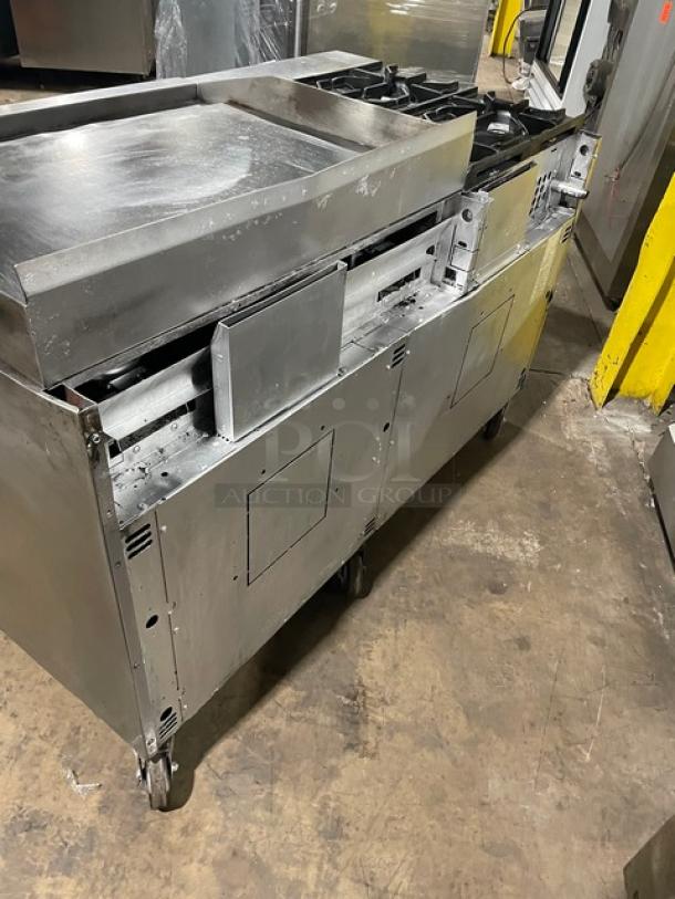 Venancio USA Commercial Stainless Steel Natural Gas Powered 4 Burner Range/Flat Griddle Split Top & Double Oven Combo! With Wired Oven Rack! Model: R602ST-24B30G! On Casters! - Image 4 of 11