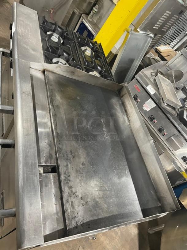 Venancio USA Commercial Stainless Steel Natural Gas Powered 4 Burner Range/Flat Griddle Split Top & Double Oven Combo! With Wired Oven Rack! Model: R602ST-24B30G! On Casters! - Image 5 of 11