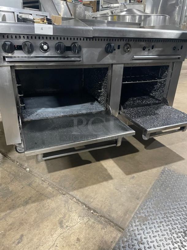 Venancio USA Commercial Stainless Steel Natural Gas Powered 4 Burner Range/Flat Griddle Split Top & Double Oven Combo! With Wired Oven Rack! Model: R602ST-24B30G! On Casters! - Image 7 of 11