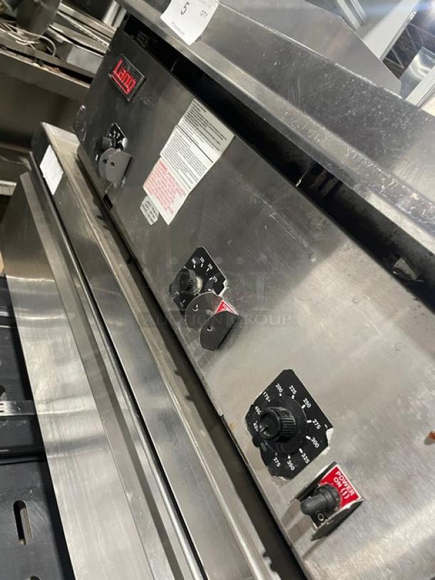 Lang Manufacturing Commercial Stainless Steel Natural Gas Powered Heavy Duty 48" Mirror Shine Polished Top Flat Griddle! With Thermostatic Controls! On Legs! With Delfield Commercial 2 Drawer Refrigerated Chef Base! Model: 17C52P SN: 1905150001649! 115V 1 Phase! On Casters! All One Money! - Image 8 of 12
