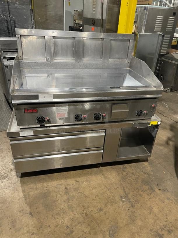 Lang Manufacturing Commercial Stainless Steel Natural Gas Powered Heavy Duty 48" Mirror Shine Polished Top Flat Griddle! With Thermostatic Controls! On Legs! With Delfield Commercial 2 Drawer Refrigerated Chef Base! Model: 17C52P SN: 1905150001649! 115V 1 Phase! On Casters! All One Money! - Image 11 of 12