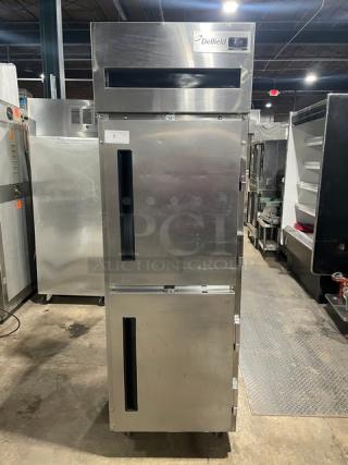 Delfield Commercial Stainless Steel Solid Half Door Single Compartment Reach In Freezer! With Poly Coated Wire Racks! Model: 6125XL-SH SN: 1404152002368! 115V 1 Phase! On Casters! - Item #1155514