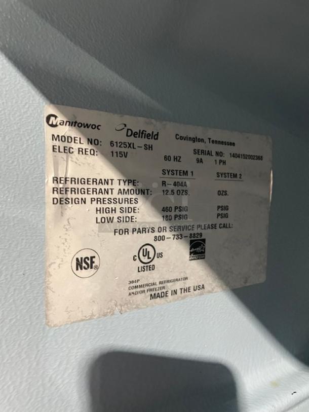 Delfield Commercial Stainless Steel Solid Half Door Single Section Reach-In Freezer! With Poly Coated Wire Racks! Model: 6125XL-SH SN: 1404152002368! 115V 1 Phase! On Casters! - Image 7 of 9