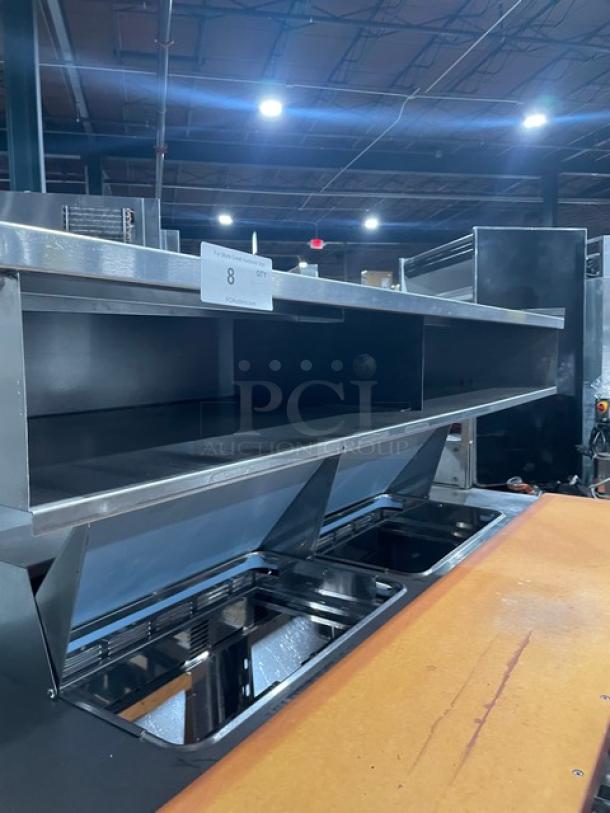 Delfield Commercial Stainless Steel 4 Drawer Refrigerated Mega Top Salad/Sandwich Prep Table! With Enclosed Storage Base Type Shelf Overhead! With Wooden Chopping Block Style Workstation! Model: UCD4464N-12-DD5 SN: 1303152000466! 115V 1Phase! - Image 8 of 10