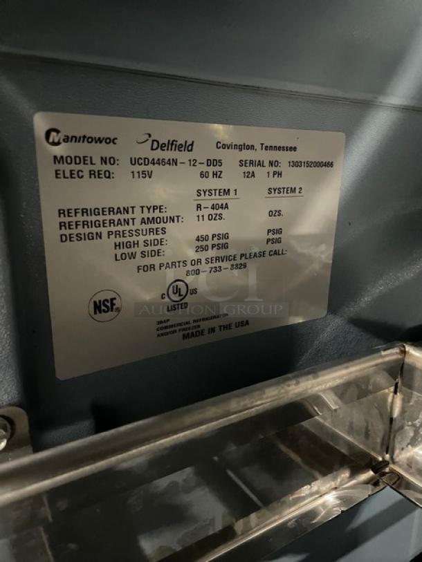Delfield Commercial Stainless Steel 4 Drawer Refrigerated Mega Top Salad/Sandwich Prep Table! With Enclosed Storage Base Type Shelf Overhead! With Wooden Chopping Block Style Workstation! Model: UCD4464N-12-DD5 SN: 1303152000466! 115V 1Phase! - Image 9 of 10