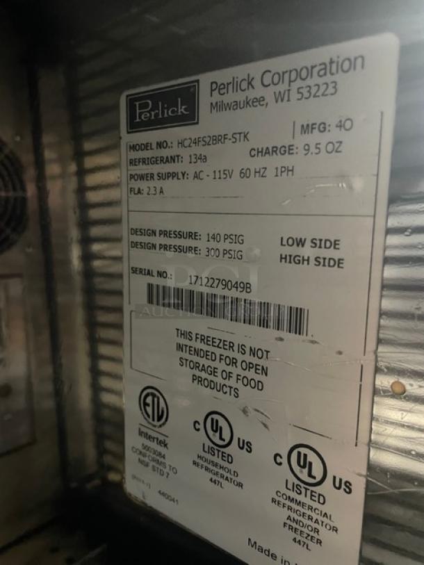 Perlick Commercial Stainless Steel/Black Single Door Undercounter Reach In Freezer! With Wire Racks! Model: HC24FS2BRF-STK SN: 1712279049B! 115V 1 Phase! - Image 7 of 7