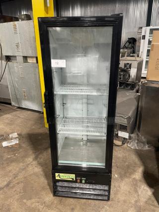 Avantco Commercial Black Single Glass Door Reach In Refrigerator Merchandiser! With Poly Coated Racks! Model: 178GDC10HCB! 115V! On Legs!