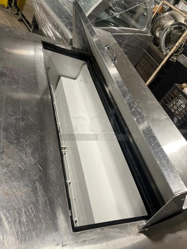 True Commercial Stainless Steel 3 Door Refrigerated Mega Top Salad/Sandwich Prep Table! With Poly Coated Wire Racks! Model: TSSU-72-12 SN: 7868756! 115V 1 Phase! On Casters! - Image 8 of 9