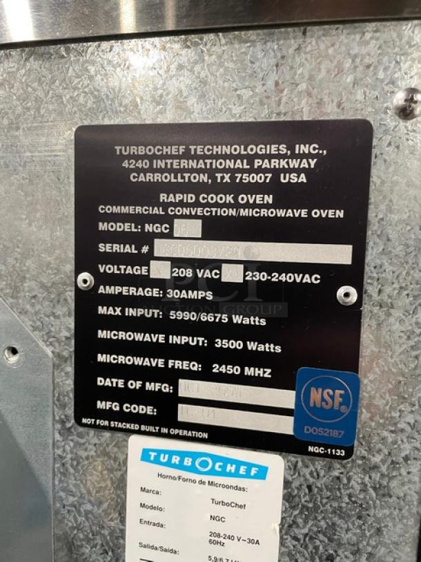 TurboChef! Subway Style! Tornado Series Commercial Stainless Steel Electric Powered Countertop Rapid Cook Convection Oven! Model: NGC-D6 SN: NGCD6D03729! 208-240V! On Legs! - Image 7 of 8