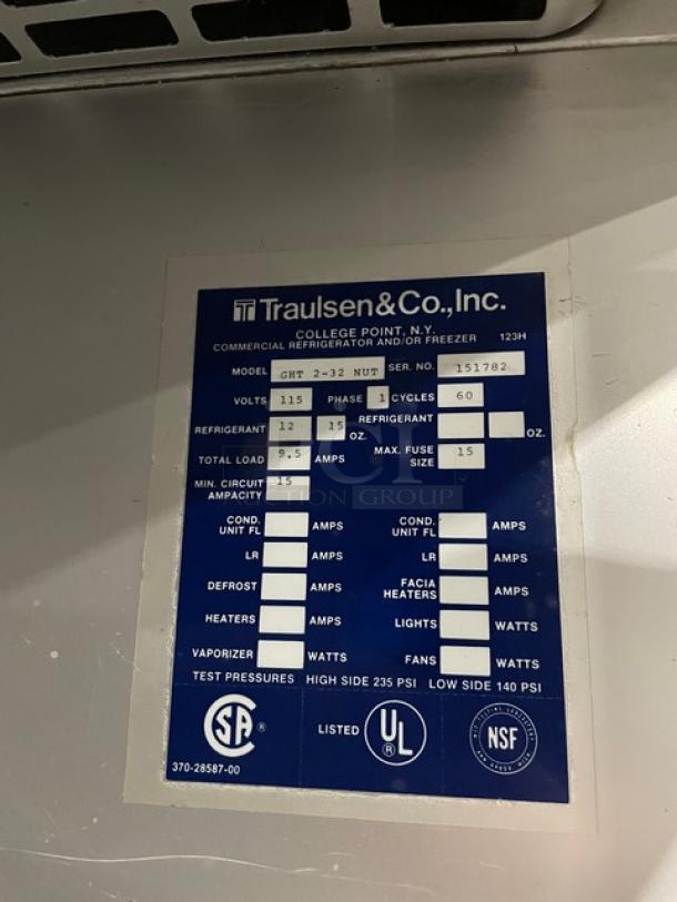 Traulsen Commercial Self Contained Solid 2 Door Reach In Refrigerator! With Wire Racks! With Defogger! Model: GHT 2-32 NUT SN: 151782! 115V 1 Phase! On Legs! - Image 8 of 10