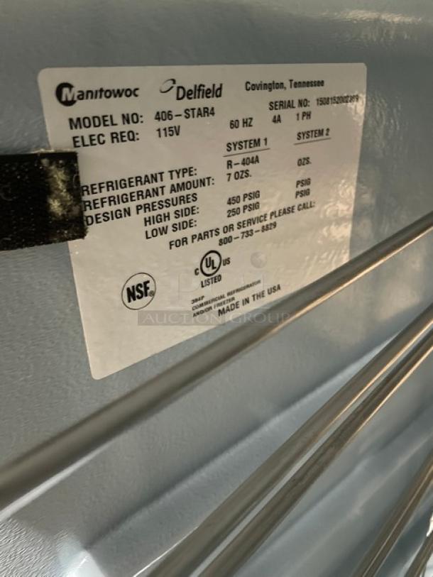 Delfield Commercial Stainless Steel Solid Single Door Reach In Undercounter Refrigerator! With Wire Rack! Model: 406-STAR4 SN: 1508152002859! 115V 1 Phase! On Casters! - Image 6 of 8