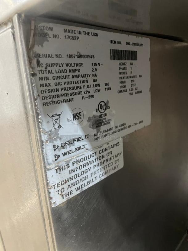 Delfield Commercial Stainless Steel Refrigerated 2 Drawer Chef Base! With Enclosed Type Dry Storage Space Underneath! Model: 17C52P SN: 1807150002576! 115V 1 Phase! On Casters! - Image 6 of 8