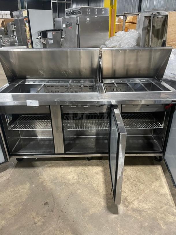 Turbo-Air M3 Series Commercial Stainless Steel Solid 3 Door Refrigerated Bain Marie Style Mega Top Salad/Sandwich Prep Table! With Poly Coated Wire Racks! Model: MST-72-30-N! 115V! On Casters! - Image 5 of 10